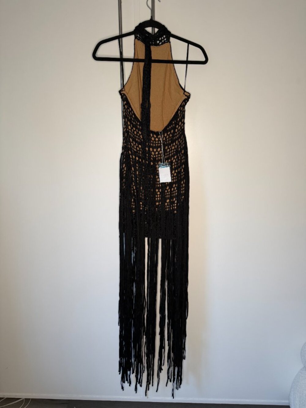 Naked Wardrobe - Crochet Fringe Halter Mini Dress - Picture 5 of 6